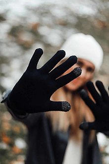 Rukavice - Vlnené rukavice Pierko – unisex rukavice zo 100 % merino vlny s TouchScreen funkciou (čierna) - 16198347_