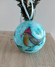 Dekorácie - vianočná guľa vtáčik so srdiečkom - 16199045_