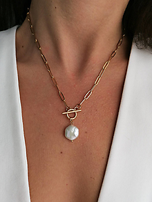 Náhrdelníky - Trinity - retiazkový náhrdelník s keshi perlou - 16199067_