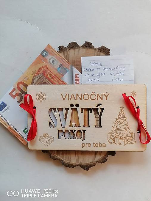 Papiernictvo - Vianočna drevena obálka Svätý pokoj s odkazom  _rôzne farby stuhy - 16200879_