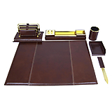Papiernictvo - Stolový kancelársky set z pravej kože v tmavo hnedej farbe - 16204703_