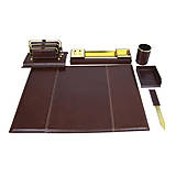 Papiernictvo - Stolový kancelársky set z pravej kože v tmavo hnedej farbe - 16204705_