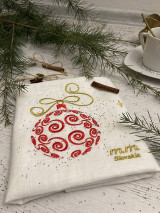 Úžitkový textil - Ľanová utierka Biela ,, Červená Vianočná guľa" - 16203478_