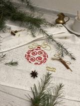 Úžitkový textil - Ľanová utierka Biela ,, Červená Vianočná guľa" - 16203479_