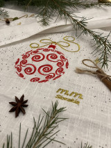 Úžitkový textil - Ľanová utierka Biela ,, Červená Vianočná guľa" - 16203482_
