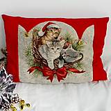 Úžitkový textil - Vianočný vankúš - mačičky - 60cm x 44cm - 16203401_