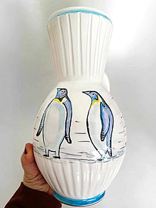 Nádoby - Tučniaky, ryhovaný džbán - 16204851_
