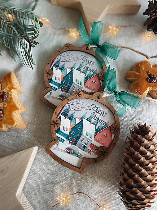 Dekorácie - Vianočná ozdoba Zasnežená cesta dedinou, domčeky - 16206848_