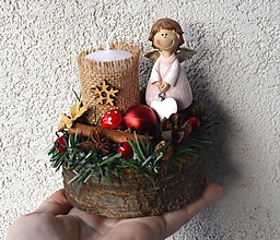 Svietidlá a sviečky - Vianočný svietnik s anjelom - 16206859_