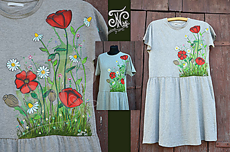 Šaty - Lúčne kvety - šaty šedé - 16207360_