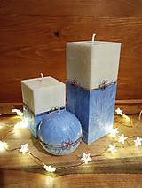 Sviečky - Modrá sada sviečok zdobených drôtom - 16209237_