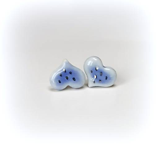 Náušnice - porcelánové náušnice - srdiečka modručké - 16210805_