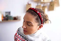 Ozdoby do vlasov - Ľanová "Puff" čelenka ručne vyšívaná s vianočným motívom- Romantické Vianoce - 16209591_