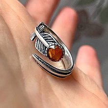 Prstene - Natural Orange Kyanite Feather Filigree AG925 Silver Ring  / Strieborný prsteň s oranžovým kyanitom E004 - 16213278_