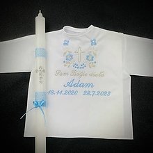 Detské oblečenie - Košieľka na krst k14 modrá strieborná a sviečka na krst strieborný krížik s modrou - 16214548_
