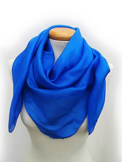 Šatky -  "royal blue"  hodvábná šatka  90x90 cm skladom - 16215844_