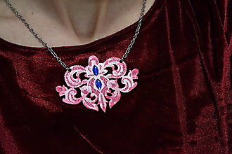 Náušnice - Náušničky a náhrdelník čipka patinované  (Náhrdelník ružový) - 16218551_