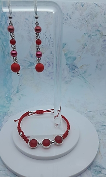 Sady šperkov - Červený náramok + náušnice - 16220901_