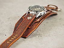 Náramky - Hnedý kožený remienok s hodinkami - 16220225_