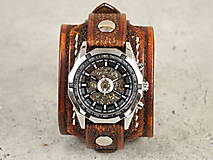 Náramky - Hnedý kožený remienok s hodinkami - 16220226_