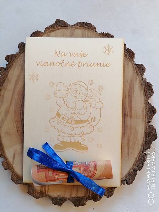 Papiernictvo - Vianočna drevena pohľadnica _ Santa_ rôzne farby stuhy - 16219914_