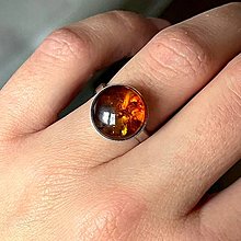 Prstene - Simple Amber AG925 Rhodium Plated Ring / Jednoduchý prsteň s jantárom strieborný AG925 ródiovaný RH E004 - 16223729_