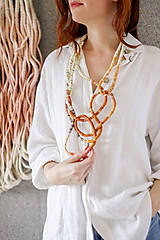 Lanový náhrdelník bielo-oranžový