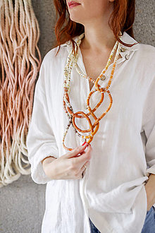 Náhrdelníky - Lanový náhrdelník bielo-oranžový - 16223799_