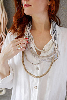 Náhrdelníky - Textilný lanový náhrdelník “PRÍRODNÝ #1” - 16223844_