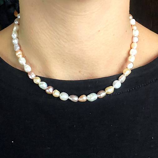 Freshwater Pearls Steel Necklace / Náhrdelník zo sladkovodných perál, oceľ A101