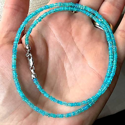 Ethiopian Paraiba Opal Rondelle Necklace AG925 / Náhrdelník prírodný paraiba opál A101