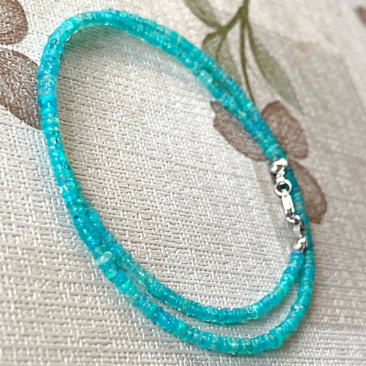 Ethiopian Paraiba Opal Rondelle Necklace AG925 / Náhrdelník prírodný paraiba opál A101