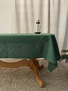 Úžitkový textil - Ľanový Obrus na stôl /tmavo  ZELENÝ/ - 16227649_