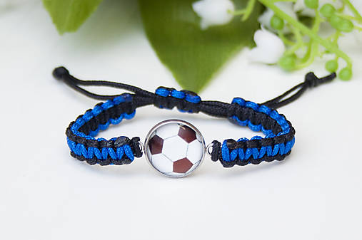 Šnúrkový náramok detský - Football modrý/čierny