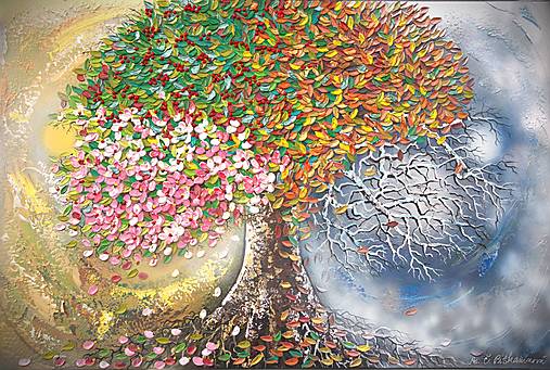 Obrazy - Rodinný strom - 4 ročné obdobia 140x120 - 16229589_