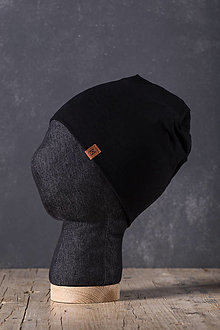 Čiapky, čelenky, klobúky - Merino šišak (Čierna 255 g/m2) - 16230176_