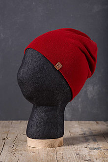 Čiapky, čelenky, klobúky - Merino šišak (Červená 300 g/m2) - 16230178_