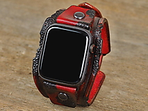 Náramky - Červeno čierny kožený remienok pre apple hodinky - 16231484_