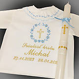 Detské oblečenie - Košieľka na krst k01 modrá zlatá a sviečka na krst zlatý krížik s modrou - 16232157_