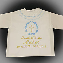 Detské oblečenie - Košieľka na krst k01 modrá so zlatou - 16232156_