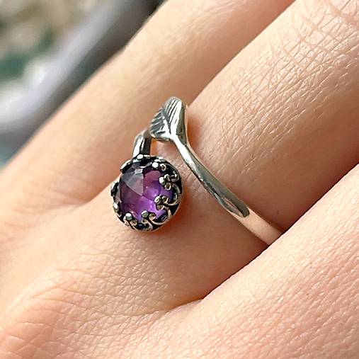 Leaf Natural Amethyst Ring Ag925 / Strieborný prsteň s ametystom E001