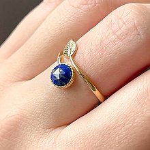Prstene - Simple Leaf Lapis Lazuli Ag925 Gold Plated Ring / Strieborný pozlátený prsteň s brúseným lazuritom E001 - 16234359_