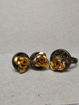 Sady šperkov - bronzová sada náušnice a prsteň so zlatou ružičkou - 16233113_
