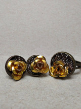 Sady šperkov - bronzová sada náušnice a prsteň so zlatou ružičkou - 16233115_
