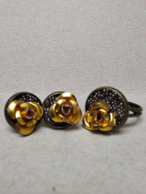 Sady šperkov - bronzová sada náušnice a prsteň so zlatou ružičkou - 16233116_