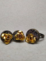 Sady šperkov - bronzová sada náušnice a prsteň so zlatou ružičkou - 16233118_