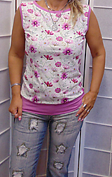 Topy, tričká, tielka - Top - fialový kvítek, velikost M - VELKÝ VÝPRODEJ - 16233238_