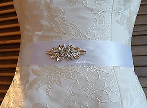 Opasky - biely svadobný ligotavý opasok - 16235710_