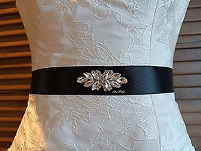 Opasky - Čierny žiarivý opasok na šaty, sukňu (ozdoba 2,5x6cm) - 16235792_