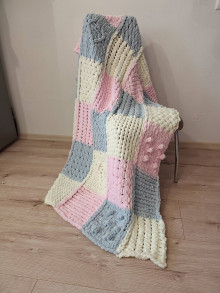 Detský textil - Patchwork pletená deka - 16235279_